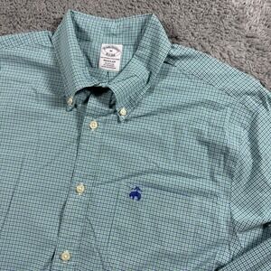 Brooks Brothers Performance Button Down Shirt Plaid Chest Logo Regular Size M